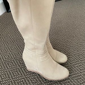 Nicole beige knee high wedge boots size 8